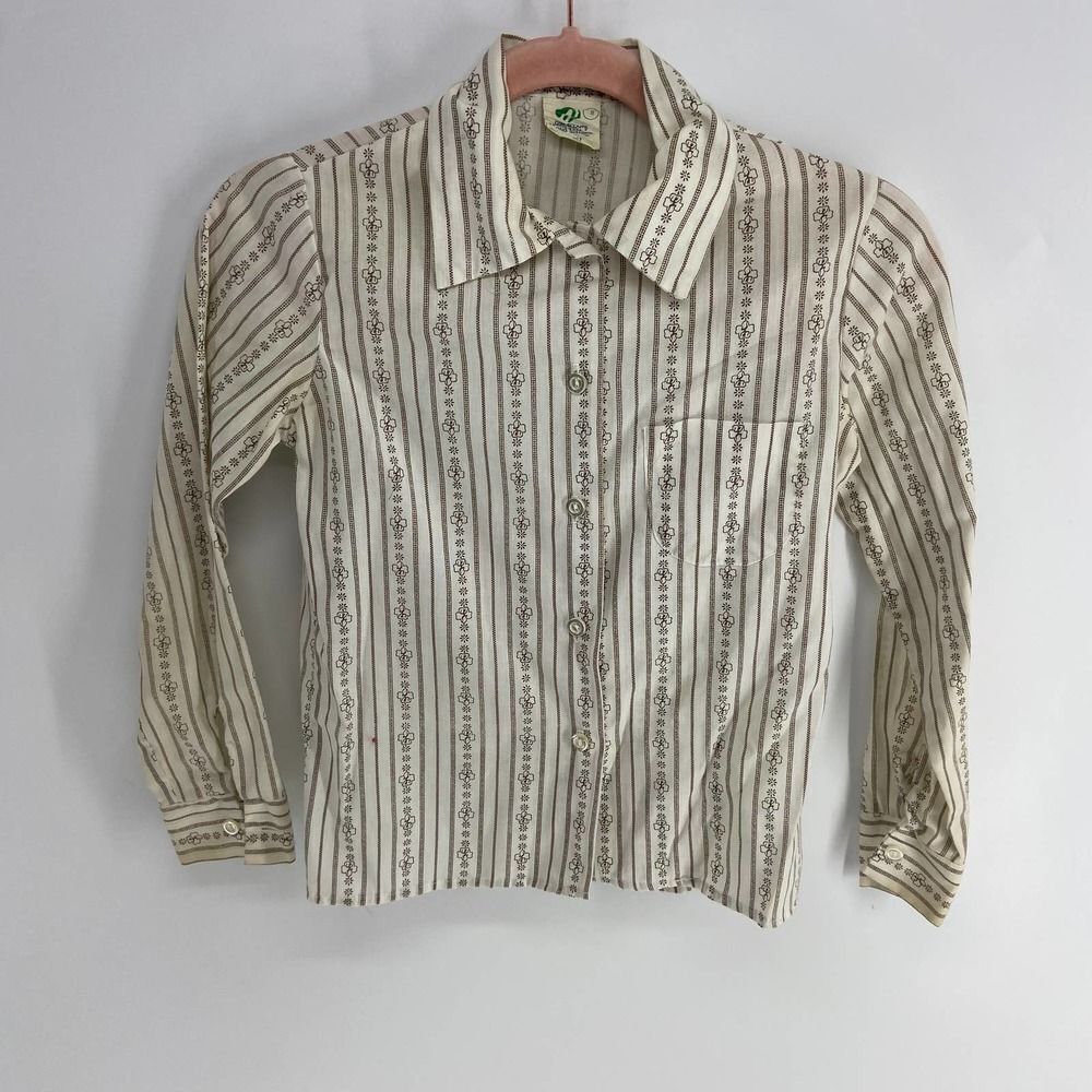 Girl Scouts of America Brownie button down shirt striped brown white Kids 8